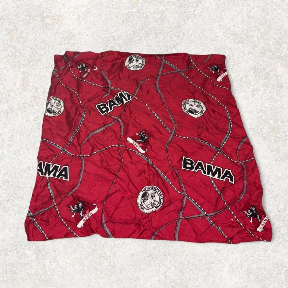 Vintage Silky Alabama Crimson Roll Tide College Colligate Square Neck Scarf
